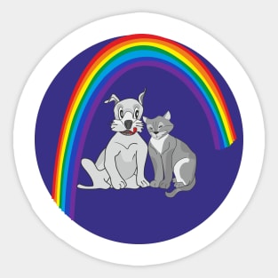 Dog Cat and rainbow Sticker